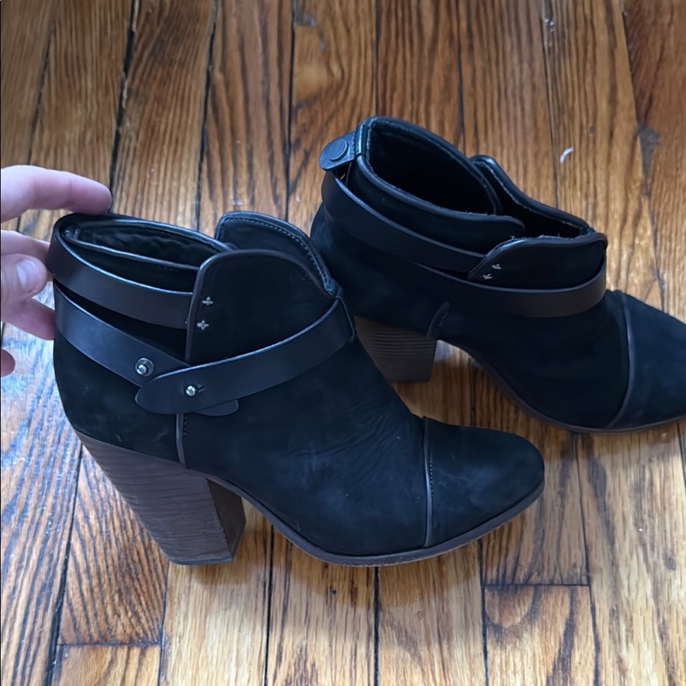 Black Suede Ankle Boots with Chunky Heel